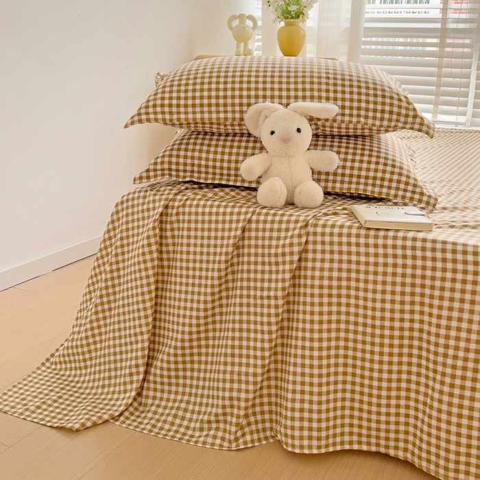 91家纺网 家纺一手货源 找家纺 楠沐家纺  2025新款印花亲肤芦荟棉水洗棉床单系列-床单(第二批) 心动咖