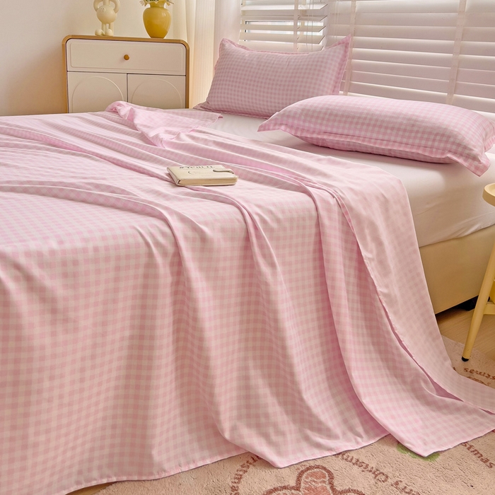 91家纺网 家纺一手货源 找家纺 楠沐家纺  2025新款印花亲肤芦荟棉水洗棉床单系列-床单(第二批) 相遇粉