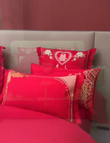 91家纺网 家纺一手货源 找家纺 振翼 2025新款40s全棉丝光喷气婚庆四件套多件套1携手一生