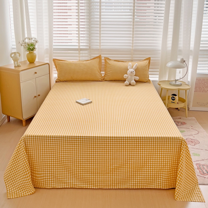 91家纺网 家纺一手货源 找家纺 楠沐家纺  2025新款印花亲肤芦荟棉水洗棉床单系列-床单(第二批) 心动黄