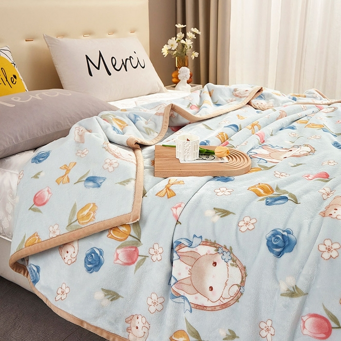 91家纺网 家纺一手货源 找家纺 悦织湾家纺 2025新款加厚云貂绒双面毛毯盖毯 花兔