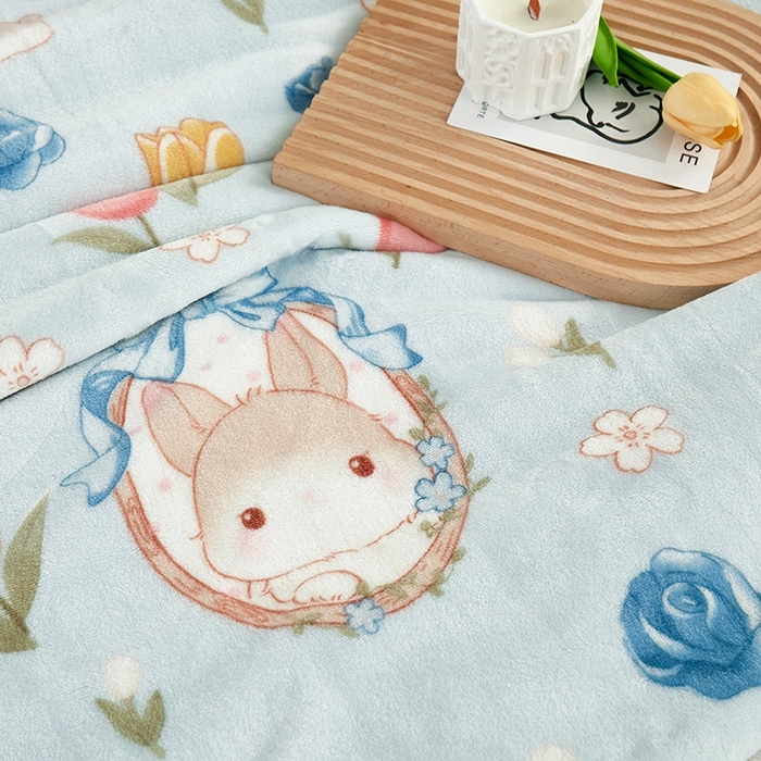 91家纺网 家纺一手货源 找家纺 悦织湾家纺 2025新款加厚云貂绒双面毛毯盖毯 花兔