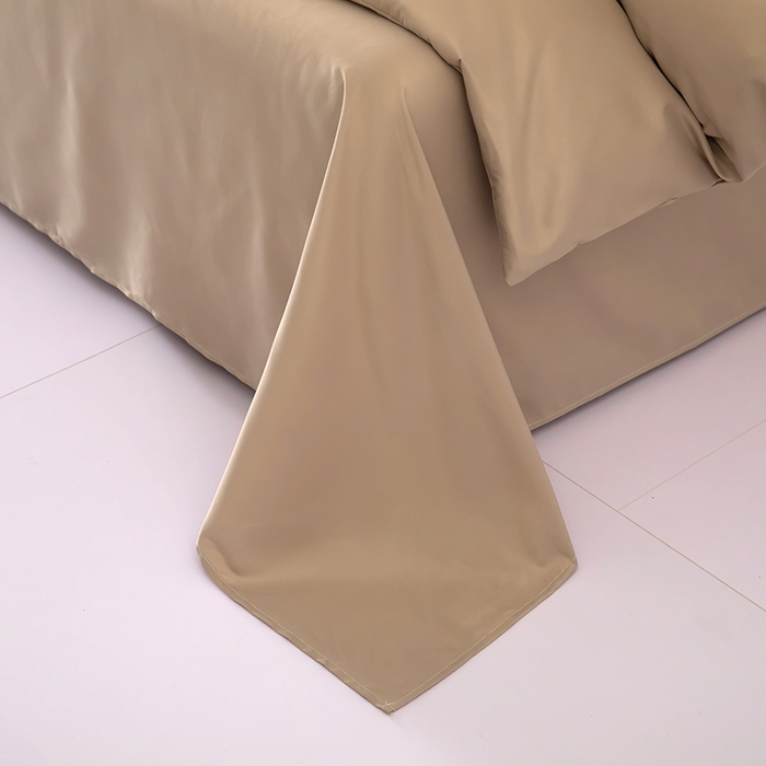 91家纺网 家纺一手货源 找家纺 梦莱家纺 2024新款亲肤磨毛纯色拼色轻奢系列四件套 卡其