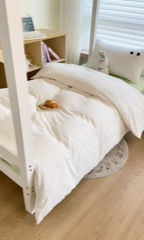 91家纺网 家纺一手货源 找家纺 悦织湾家纺 2025新款水洗棉纯色条纹小眼睛学生宿舍三件套 小眼睛奶白