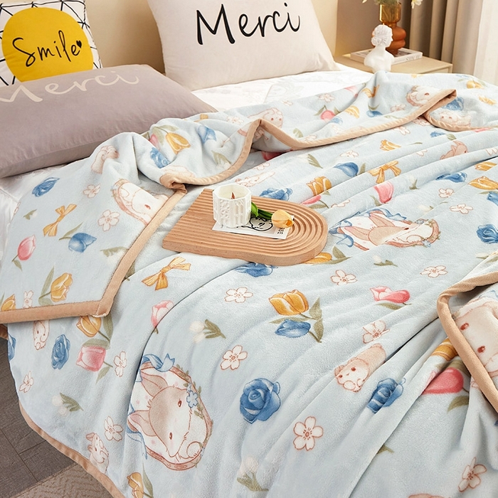 91家纺网 家纺一手货源 找家纺 悦织湾家纺 2025新款加厚云貂绒双面毛毯盖毯 花兔