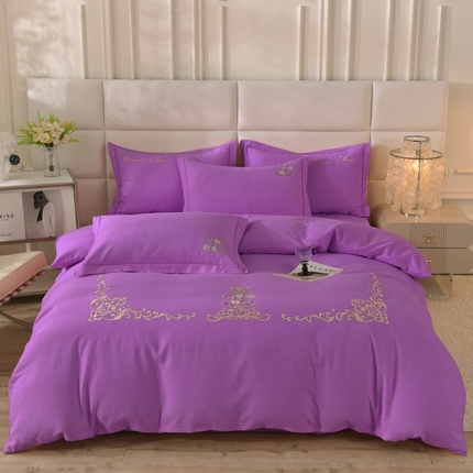 91家纺网 家纺一手货源 找家纺 （总）磨毛世家家纺 2025秋冬新款素色加厚绣花四件套纯色