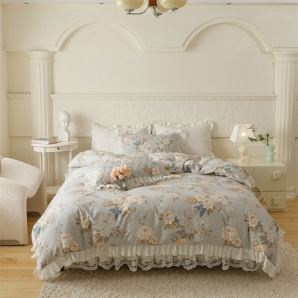 91家纺网 家纺一手货源 找家纺 菊上家纺 2024新款美式梦安娜系列蕾丝床裙款四件套 索菲娅