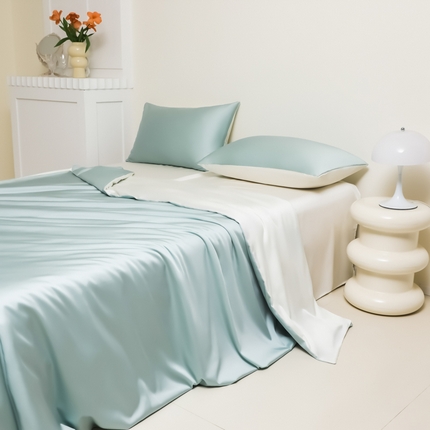 91家纺网 家纺一手货源 找家纺 悦织湾家纺 2025新款轻奢纯色冰丝水洗棉四件套 水绿芝士
