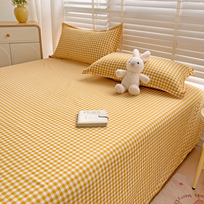 91家纺网 家纺一手货源 找家纺 楠沐家纺  2025新款印花亲肤芦荟棉水洗棉床单系列-床单(第二批) 心动黄