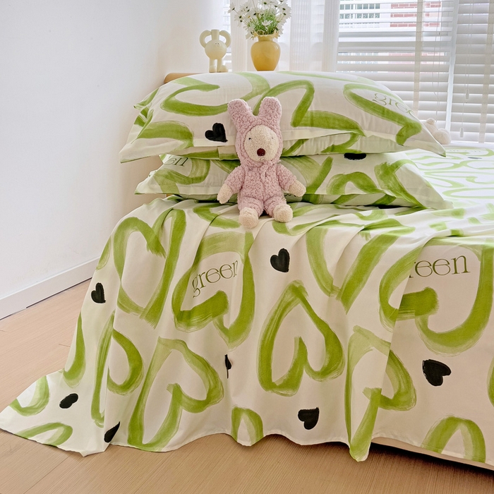 91家纺网 家纺一手货源 找家纺 楠沐家纺  2025新款印花亲肤芦荟棉水洗棉床单系列-床单(第二批) 绿色心情