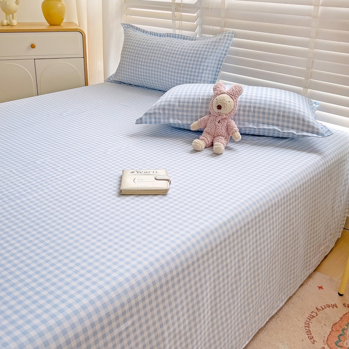 91家纺网 家纺一手货源 找家纺 楠沐家纺  2025新款印花亲肤芦荟棉水洗棉床单系列-床单(第二批) 心动蓝