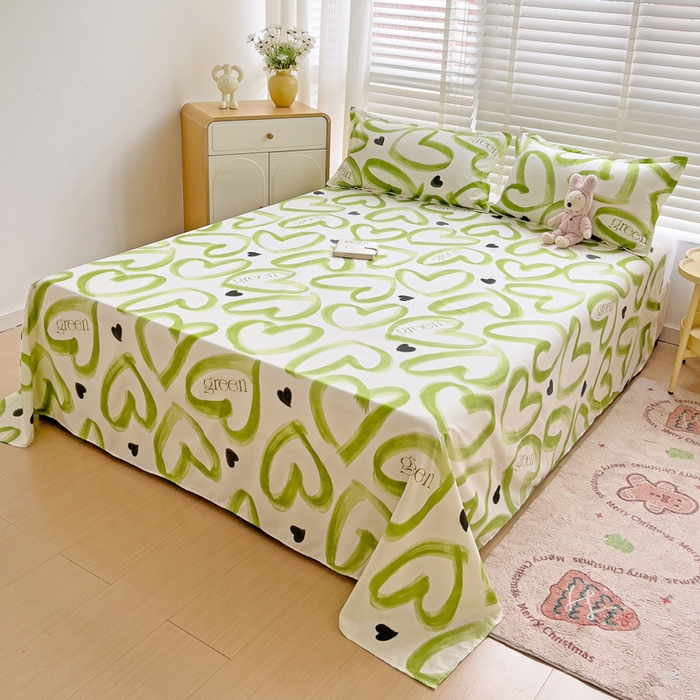 91家纺网 家纺一手货源 找家纺 楠沐家纺  2025新款印花亲肤芦荟棉水洗棉床单系列-床单(第二批) 绿色心情