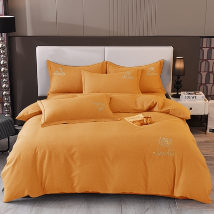 91家纺网 家纺一手货源 找家纺 （总）磨毛世家家纺 2025秋冬新款素色加厚绣花四件套纯色