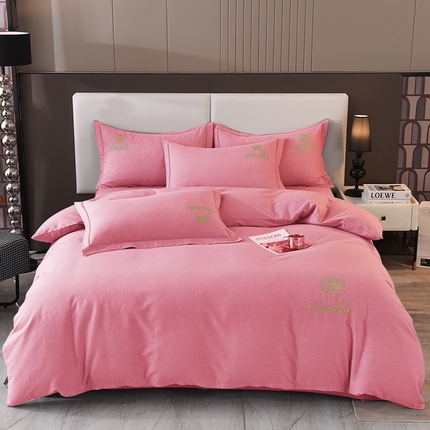 91家纺网 家纺一手货源 找家纺 （总）磨毛世家家纺 2025秋冬新款素色加厚绣花四件套纯色