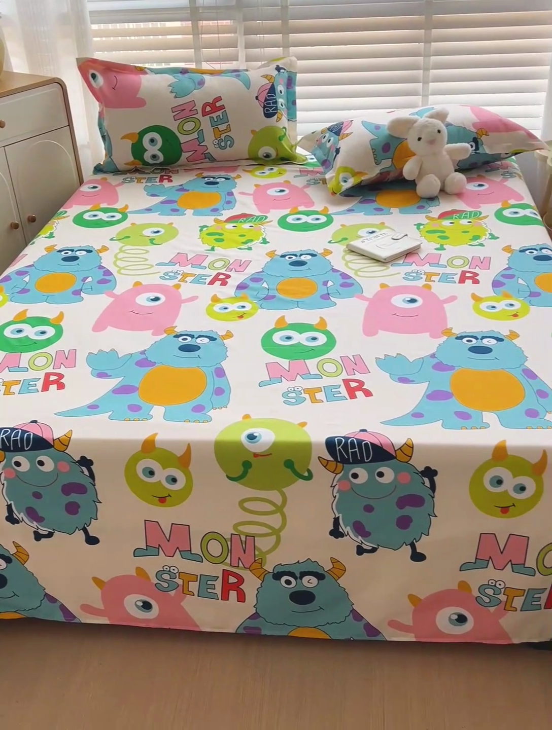 91家纺网 家纺一手货源 找家纺 楠沐家纺  2025新款印花亲肤芦荟棉水洗棉床单系列-床单(第二批) 怪兽大学