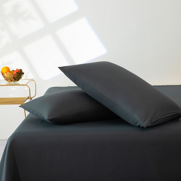 91家纺网 家纺一手货源 找家纺 梦莱家纺 2024新款亲肤磨毛纯色拼色轻奢系列四件套 深灰