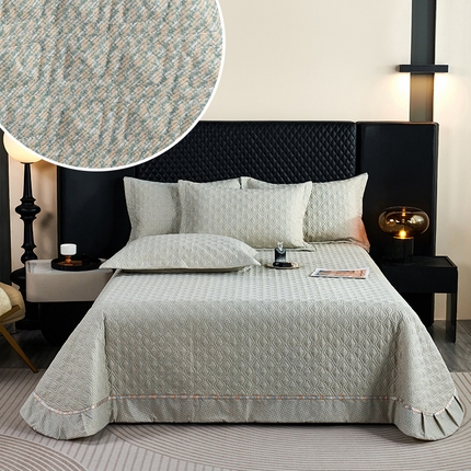 91家纺网 家纺一手货源 找家纺 （总）OL家纺 2024秋冬新款全棉磨毛肌理纹床头双固定床盖夹棉三件套