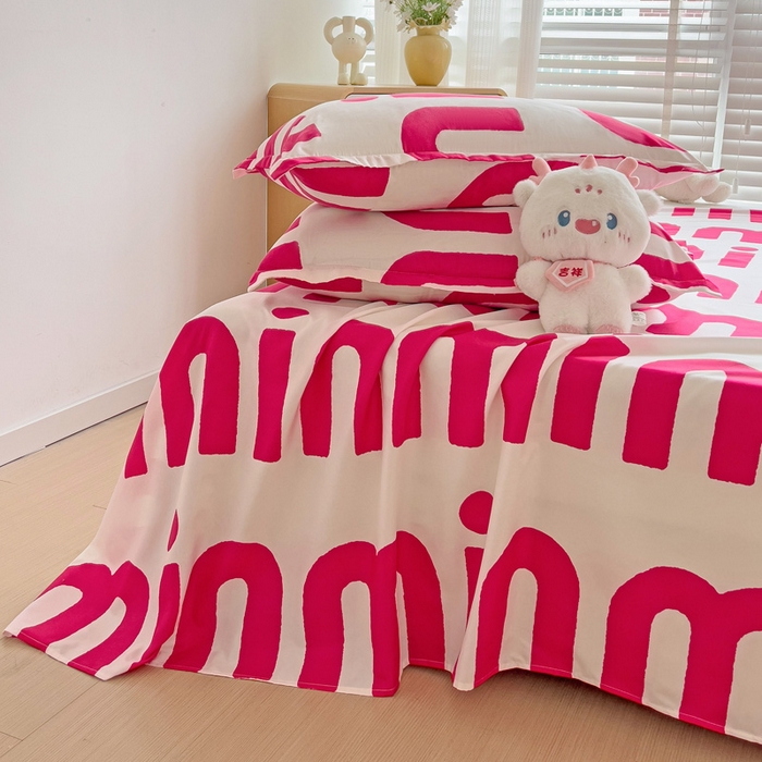 91家纺网 家纺一手货源 找家纺 楠沐家纺  2025新款印花亲肤芦荟棉水洗棉床单系列-床单(第二批) Min-粉