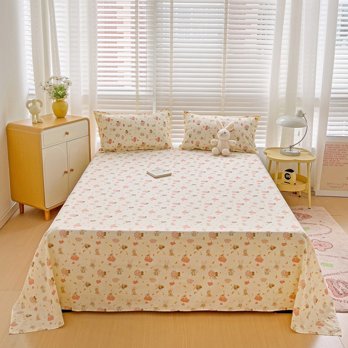 91家纺网 家纺一手货源 找家纺 楠沐家纺  2025新款印花亲肤芦荟棉水洗棉床单系列-床单(第二批) 彩虹猴