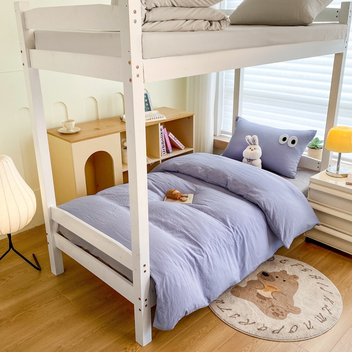 91家纺网 家纺一手货源 找家纺 悦织湾家纺 2025新款水洗棉纯色条纹小眼睛学生宿舍三件套 小眼睛蓝紫