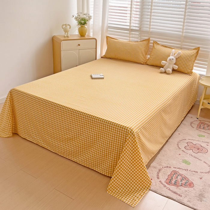 91家纺网 家纺一手货源 找家纺 楠沐家纺  2025新款印花亲肤芦荟棉水洗棉床单系列-床单(第二批) 心动黄