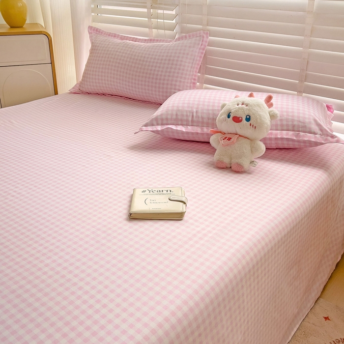 91家纺网 家纺一手货源 找家纺 楠沐家纺  2025新款印花亲肤芦荟棉水洗棉床单系列-床单(第二批) 相遇粉