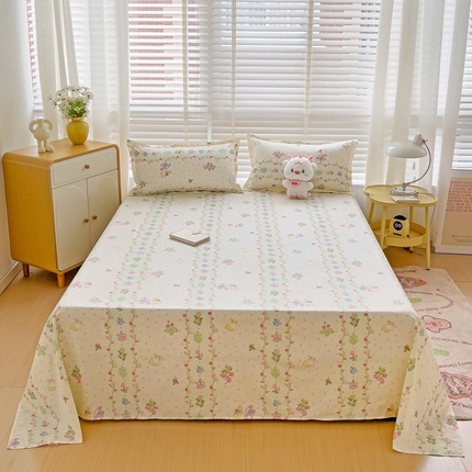 楠沐家纺  2025新款印花亲肤芦荟棉水洗棉床单系列-床单(第二批) 草莓小免绿