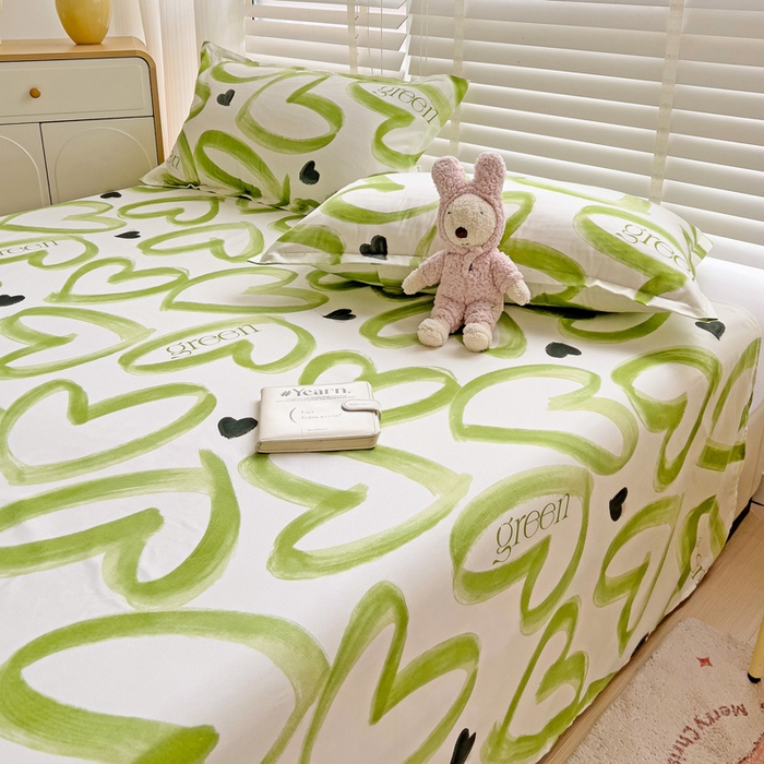 91家纺网 家纺一手货源 找家纺 楠沐家纺  2025新款印花亲肤芦荟棉水洗棉床单系列-床单(第二批) 绿色心情