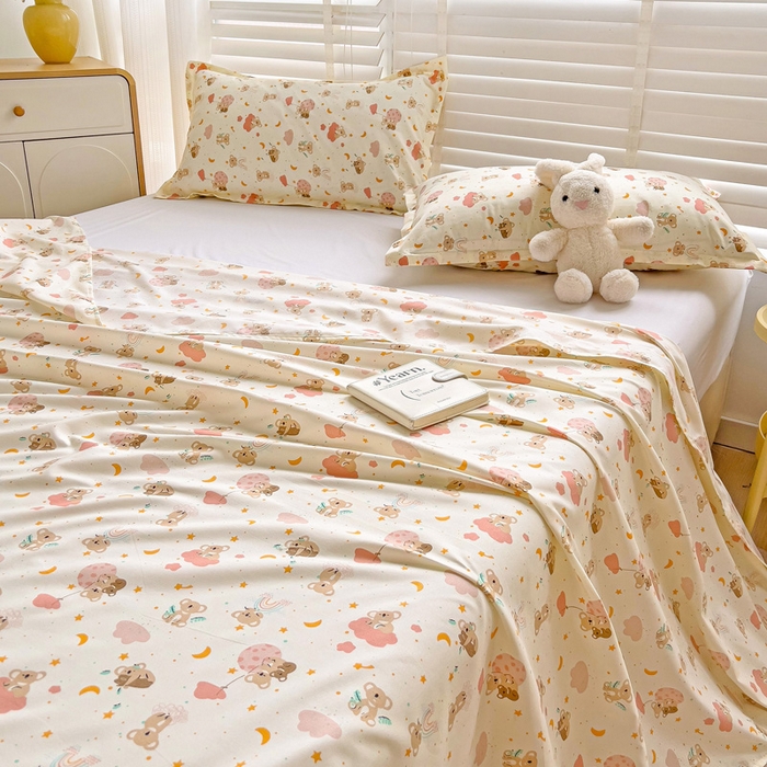 91家纺网 家纺一手货源 找家纺 楠沐家纺  2025新款印花亲肤芦荟棉水洗棉床单系列-床单(第二批) 彩虹猴