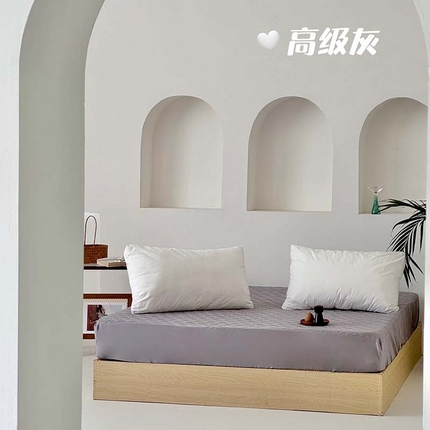 91家纺网 家纺一手货源 找家纺 2024新款全棉斜纹13372夹棉爱心绗缝床笠 高级灰