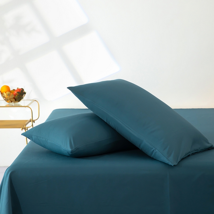 91家纺网 家纺一手货源 找家纺 梦莱家纺 2024新款亲肤磨毛纯色拼色轻奢系列四件套 深蓝