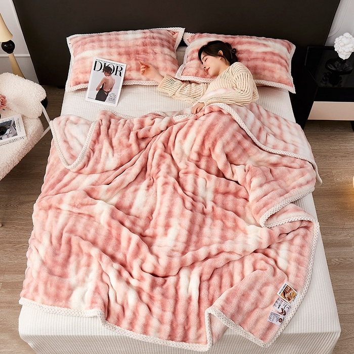 91家纺网 家纺一手货源 找家纺 肖恩毯业 2025新款托斯卡纳兔毛绒毛毯 托斯-少女粉