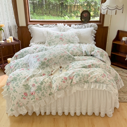 91家纺网 家纺一手货源 找家纺 菊上家纺 2024新款美式梦安娜系列蕾丝床裙款四件套 爱莉丝