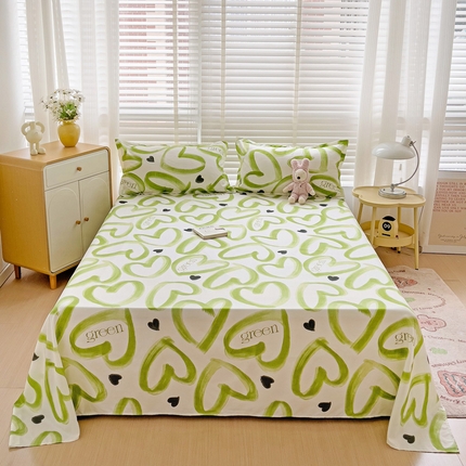 楠沐家纺  2025新款印花亲肤芦荟棉水洗棉床单系列-床单(第二批) 绿色心情