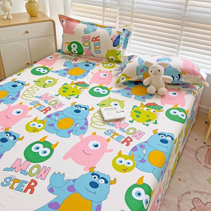 91家纺网 家纺一手货源 找家纺 楠沐家纺  2025新款印花亲肤芦荟棉水洗棉床单系列-床单(第二批) 怪兽大学