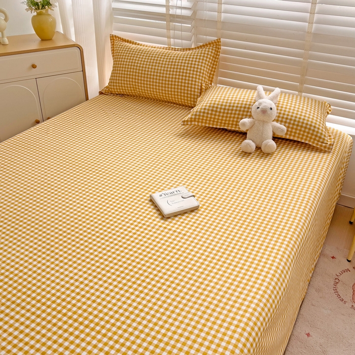 91家纺网 家纺一手货源 找家纺 楠沐家纺  2025新款印花亲肤芦荟棉水洗棉床单系列-床单(第二批) 心动黄