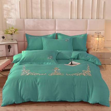 91家纺网 家纺一手货源 找家纺 （总）磨毛世家家纺 2025秋冬新款素色加厚绣花四件套纯色