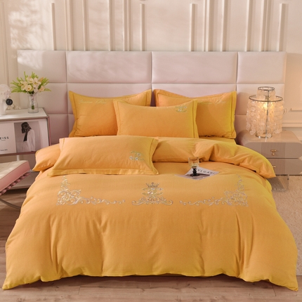 91家纺网 家纺一手货源 找家纺 （总）磨毛世家家纺 2025秋冬新款素色加厚绣花四件套纯色