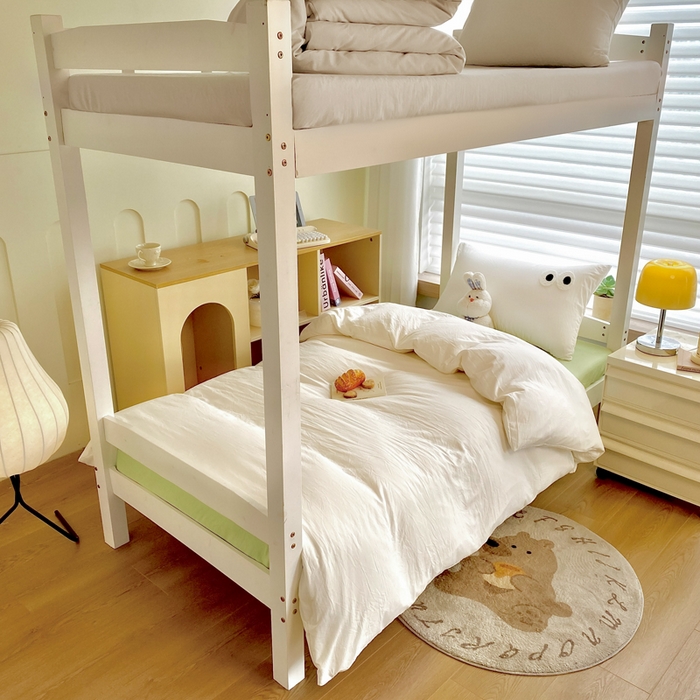 91家纺网 家纺一手货源 找家纺 悦织湾家纺 2025新款水洗棉纯色条纹小眼睛学生宿舍三件套 小眼睛奶白