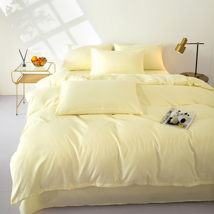 91家纺网 家纺一手货源 找家纺 梦莱家纺 2024新款亲肤磨毛纯色拼色轻奢系列四件套 米黄