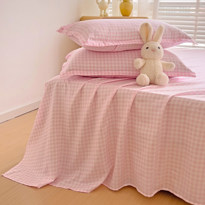 91家纺网 家纺一手货源 找家纺 楠沐家纺  2025新款印花亲肤芦荟棉水洗棉床单系列-床单(第二批) 相遇粉