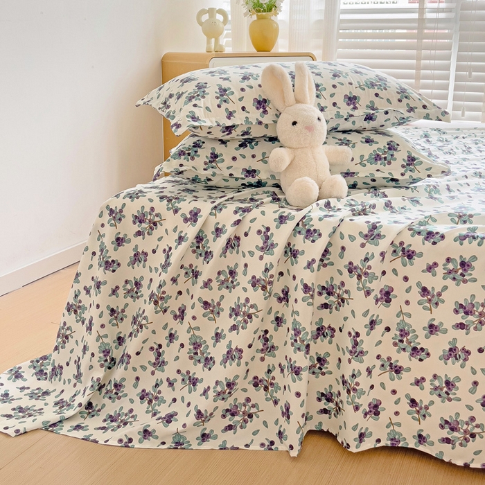 91家纺网 家纺一手货源 找家纺 楠沐家纺  2025新款印花亲肤芦荟棉水洗棉床单系列-床单(第二批) 紫雅