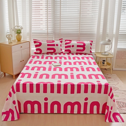 91家纺网 家纺一手货源 找家纺 楠沐家纺  2025新款印花亲肤芦荟棉水洗棉床单系列-床单(第二批) Min-粉