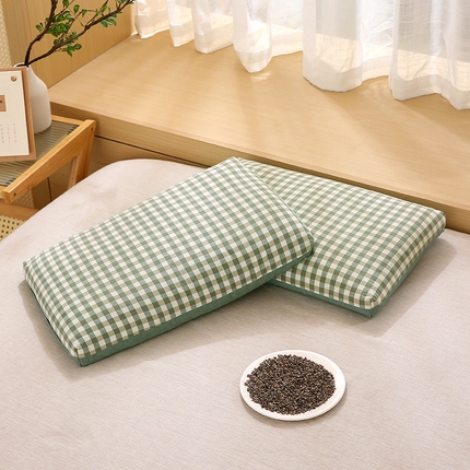 91家纺网 家纺一手货源 找家纺 （总）梦叶草 2024新款全棉水洗棉A版格子B版纯色双拼荞麦枕芯