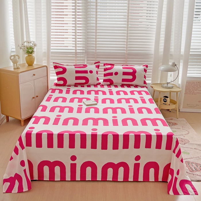 91家纺网 家纺一手货源 找家纺 楠沐家纺  2025新款印花亲肤芦荟棉水洗棉床单系列-床单(第二批) Min-粉