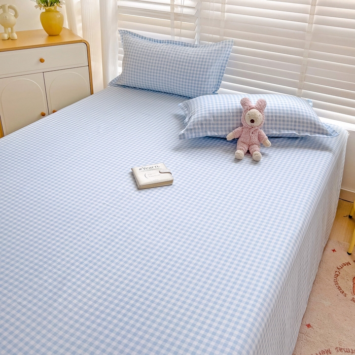 91家纺网 家纺一手货源 找家纺 楠沐家纺  2025新款印花亲肤芦荟棉水洗棉床单系列-床单(第二批) 心动蓝