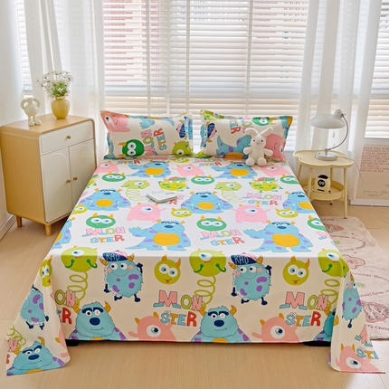 楠沐家纺  2025新款印花亲肤芦荟棉水洗棉床单系列-床单(第二批) 怪兽大学