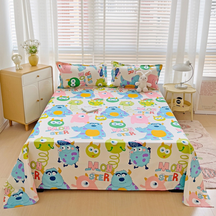 91家纺网 家纺一手货源 找家纺 楠沐家纺  2025新款印花亲肤芦荟棉水洗棉床单系列-床单(第二批) 怪兽大学