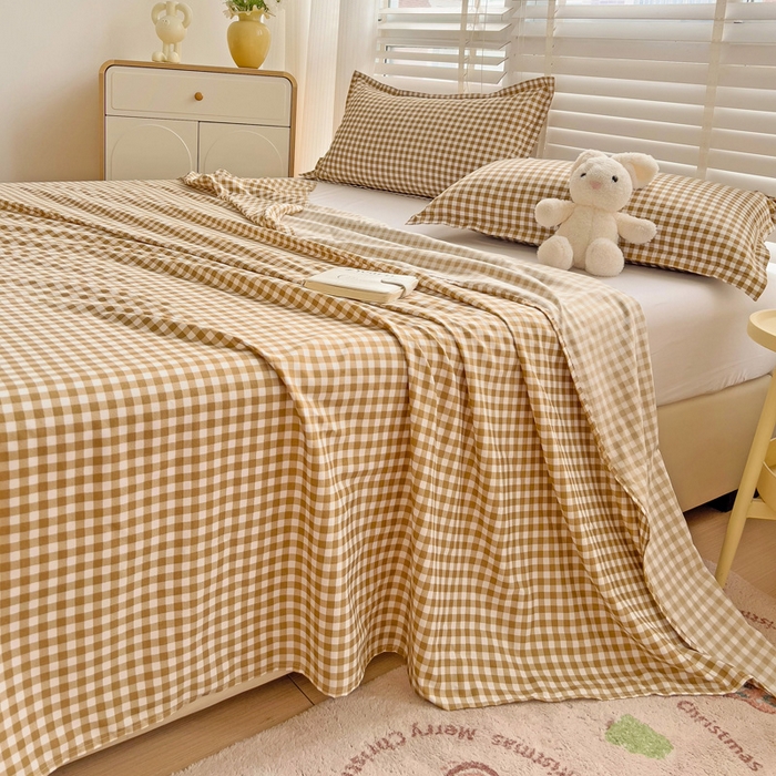 91家纺网 家纺一手货源 找家纺 楠沐家纺  2025新款印花亲肤芦荟棉水洗棉床单系列-床单(第二批) 心动咖