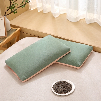 91家纺网 家纺一手货源 找家纺 梦叶草 2024新款全棉水洗棉素色双拼荞麦枕芯 双拼草绿+玉色荞麦枕40*70cm/只